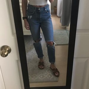 Distressed mom jeans
